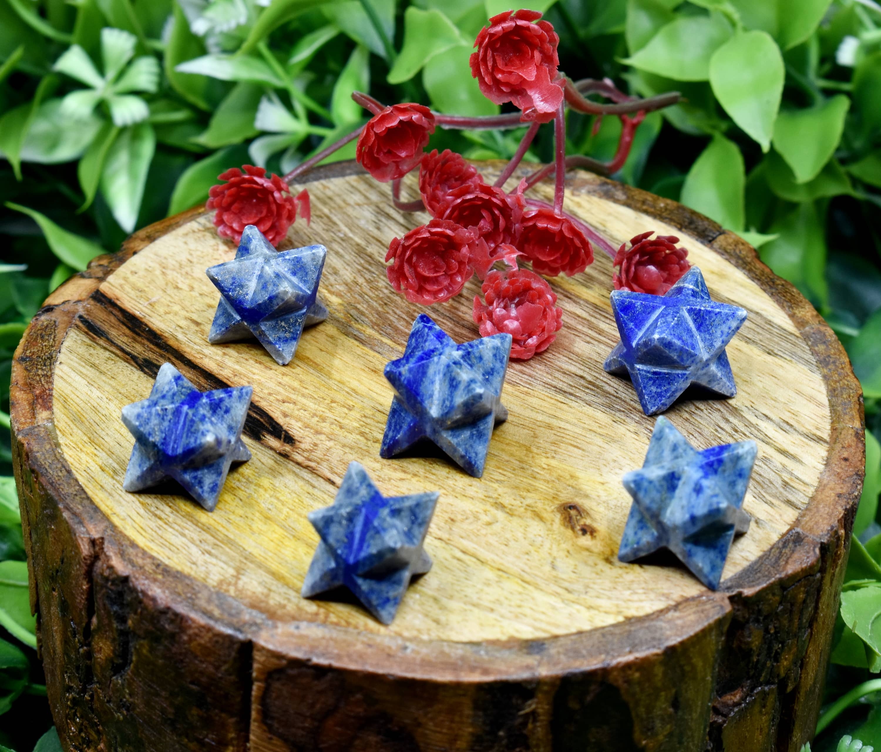 Lapis Lazuli Crystal Merkaba Stars, Crystal Grid, Energy Healing Sacred Geometry Stars