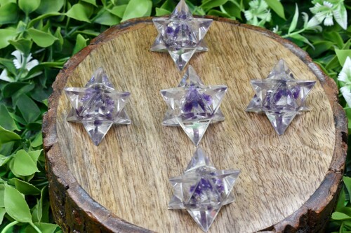 Amethyst Crystal Merkaba Stars, Crystal Grid, Orgone, Energy Healing Sacred Geometry Stars