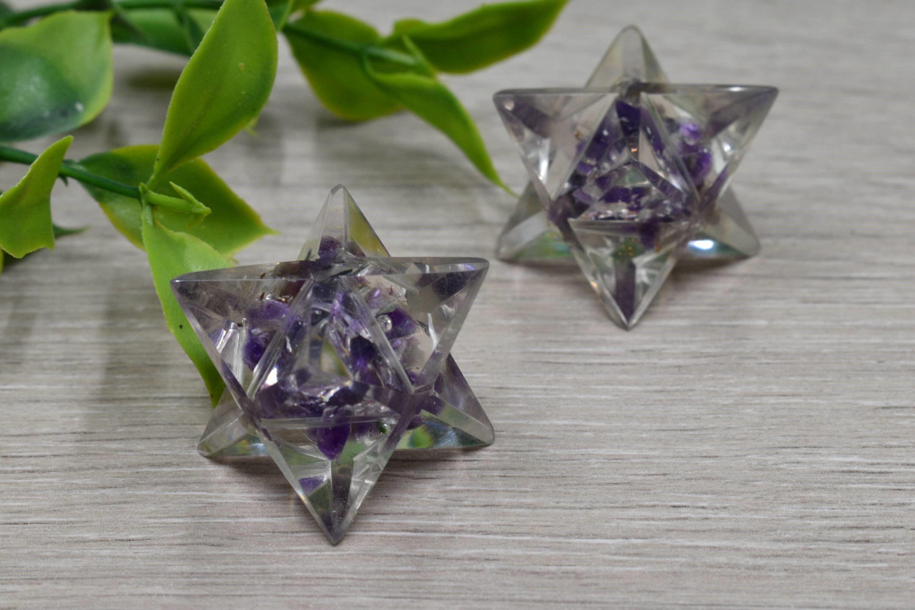 Amethyst Crystal Merkaba Stars, Crystal Grid, Orgone, Energy Healing Sacred Geometry Stars