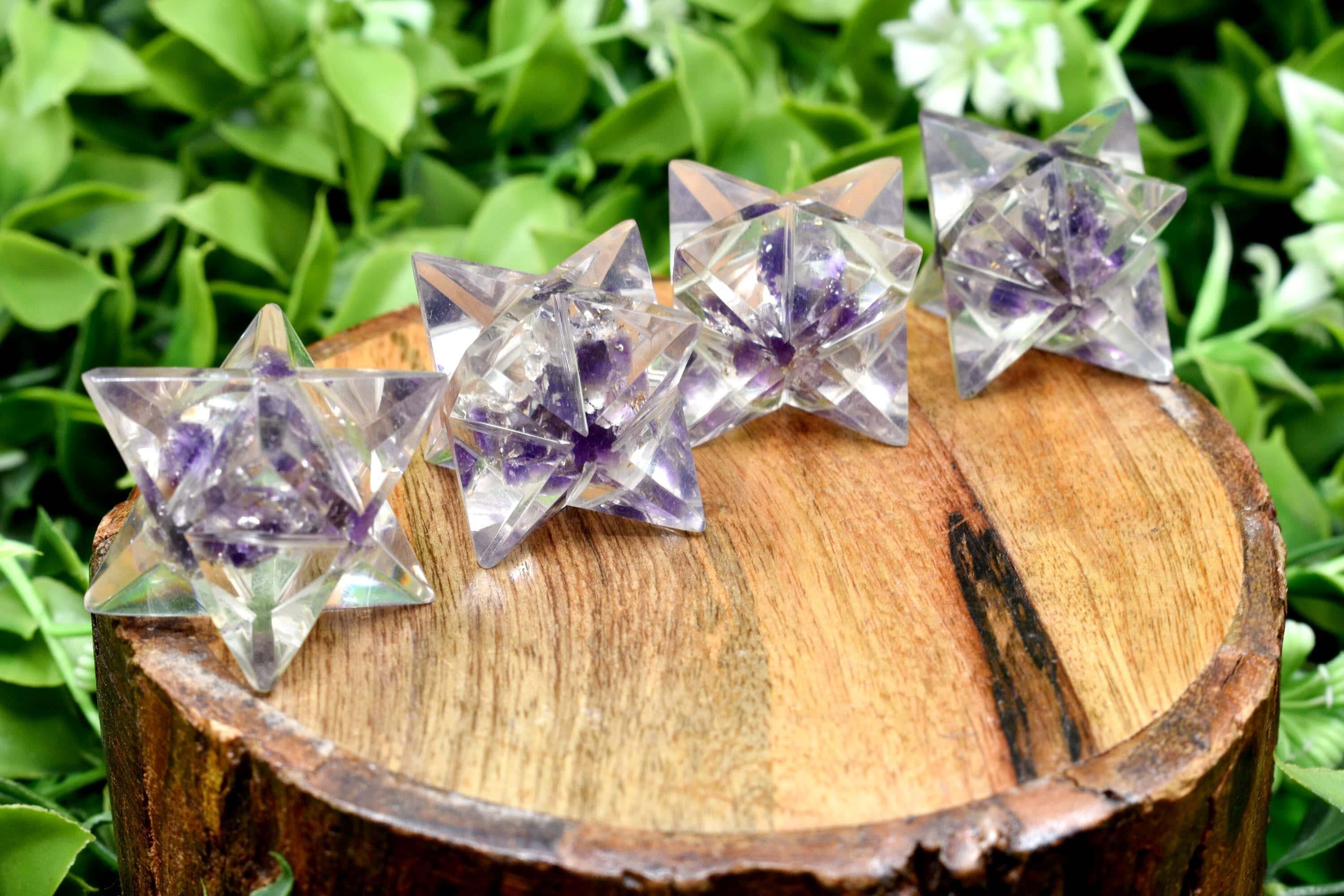 Amethyst Crystal Merkaba Stars, Crystal Grid, Orgone, Energy Healing Sacred Geometry Stars