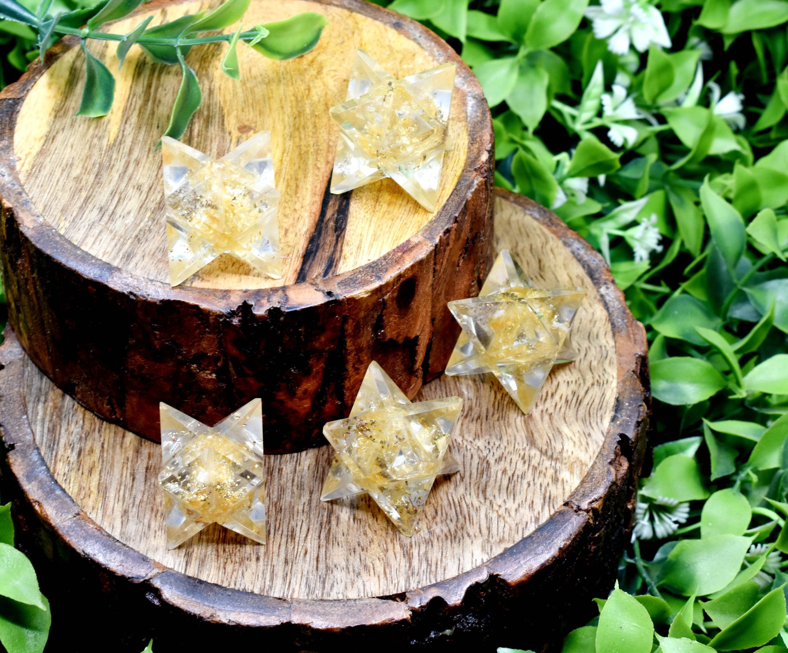 Citrine Crystal Merkaba Stars, Crystal Grid, Energy Healing Sacred Geometry Stars