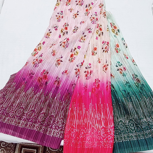 Georgette  Digital Mukesh Pleat Fabric