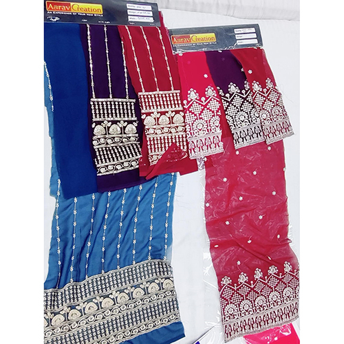 Georgette Embroidery Zari Border Fabric