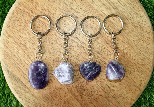 Lepidolite Key Chain, Gemstone Keychain Crystal Key Ring