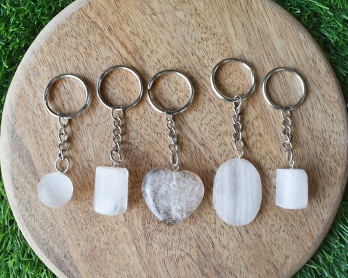 Selenite Key Chain, Gemstone Keychain Crystal Key Ring