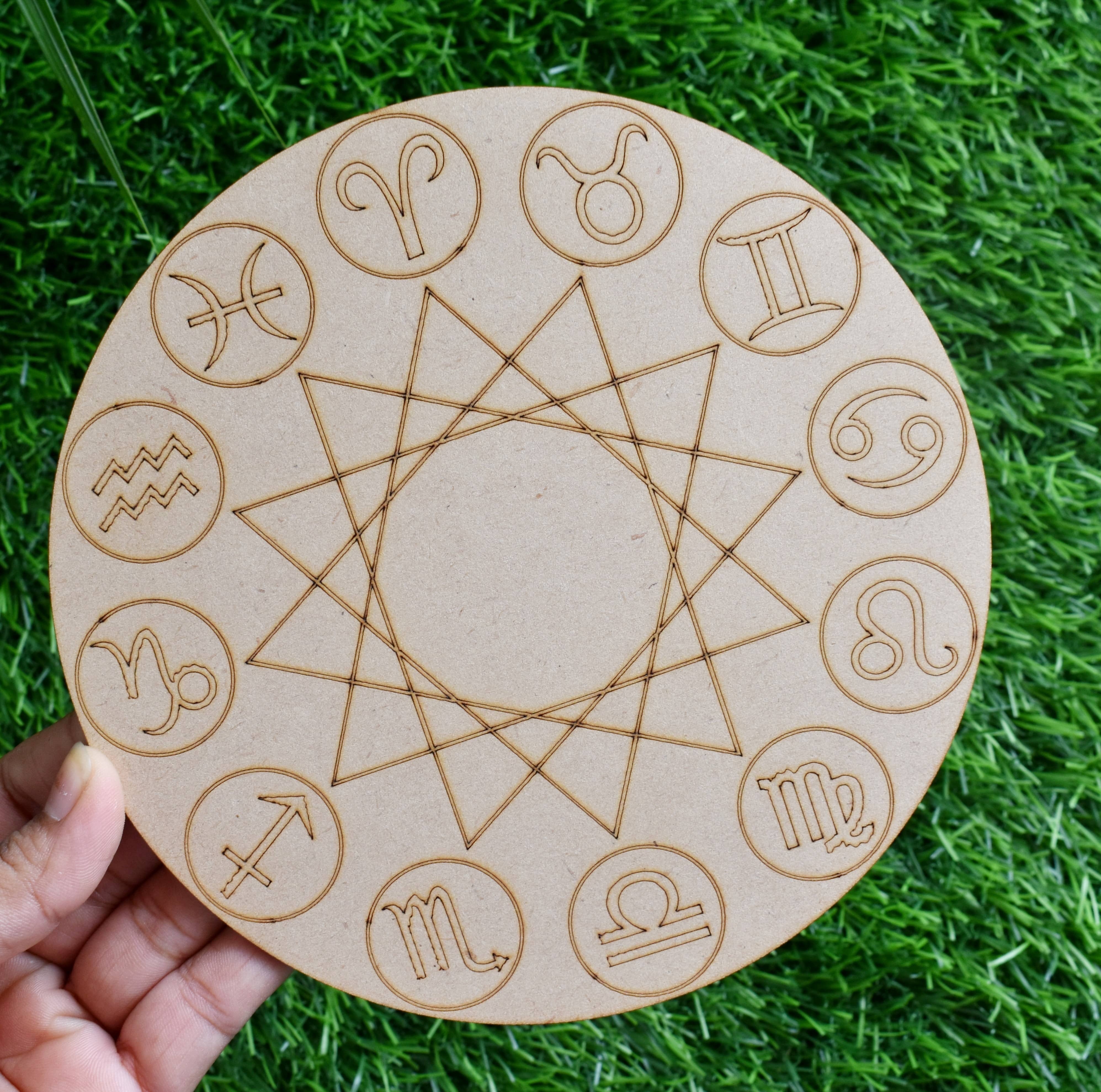 Zodiac Crystal Grid Board, Wooden Crystal Recharging Plates