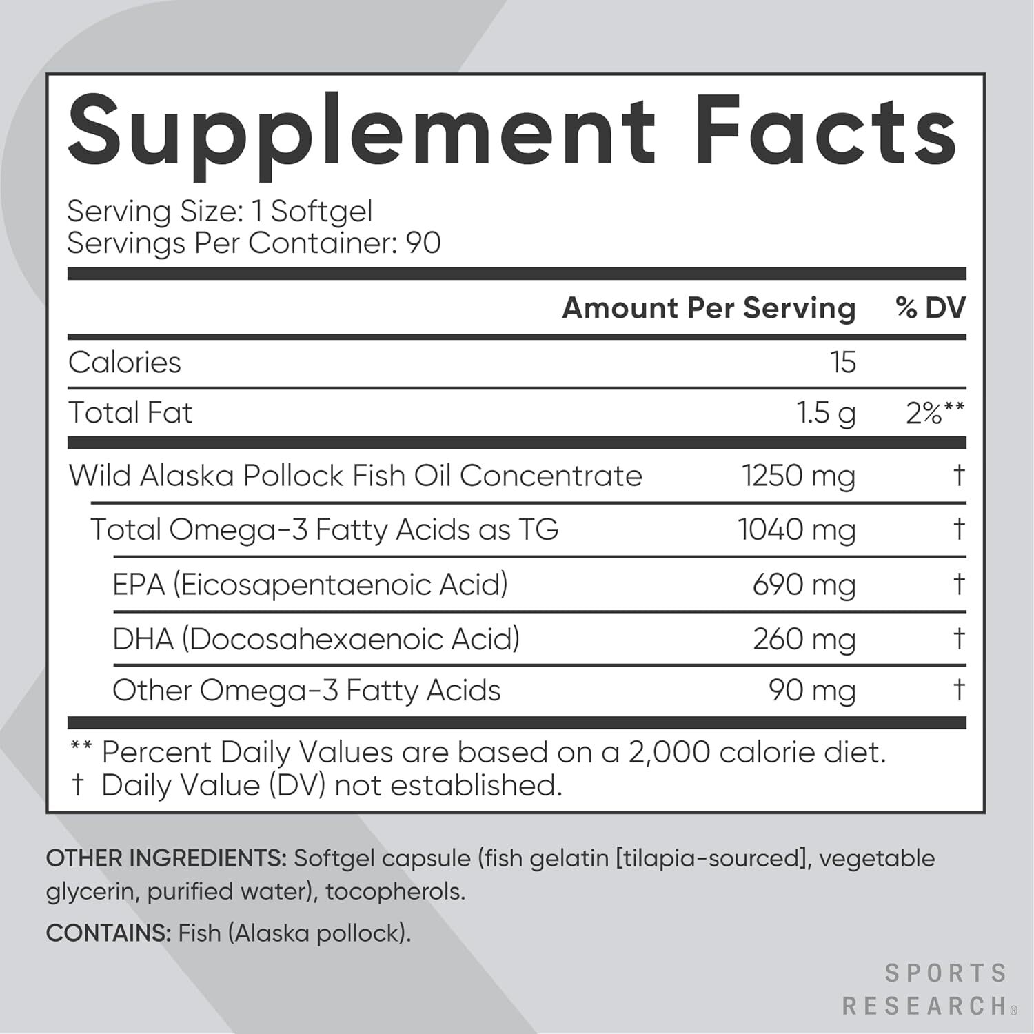 Sports Research Omega 3 Fish Oil 1250 mg, 90 ct