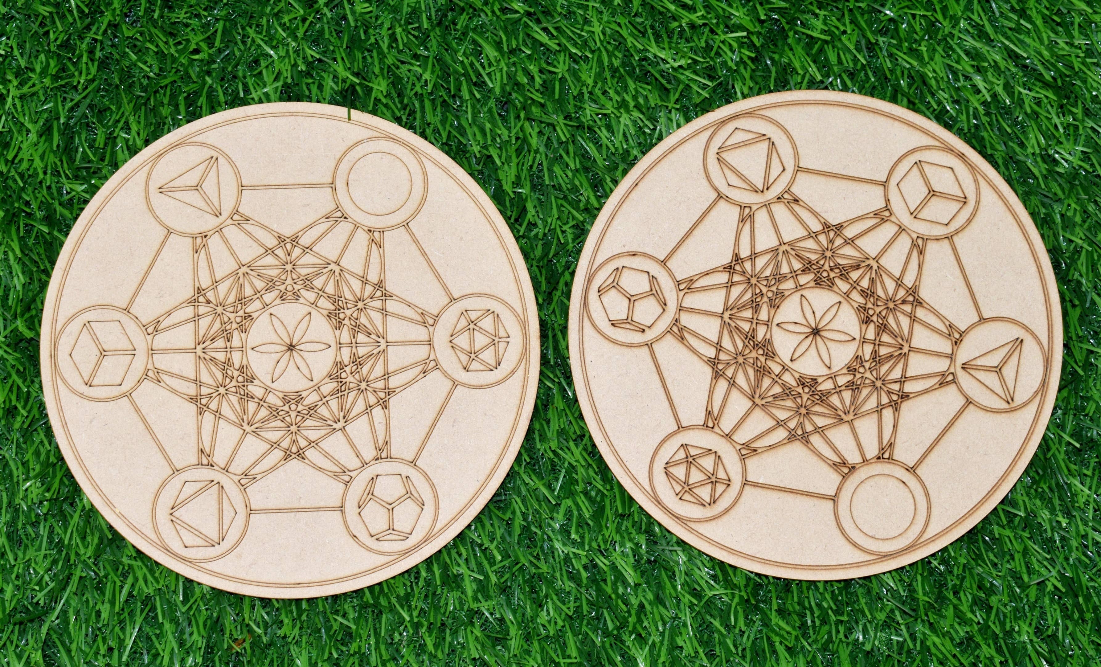 Geometric Set Crystal Grid Board, Wooden Crystal Recharging Plates