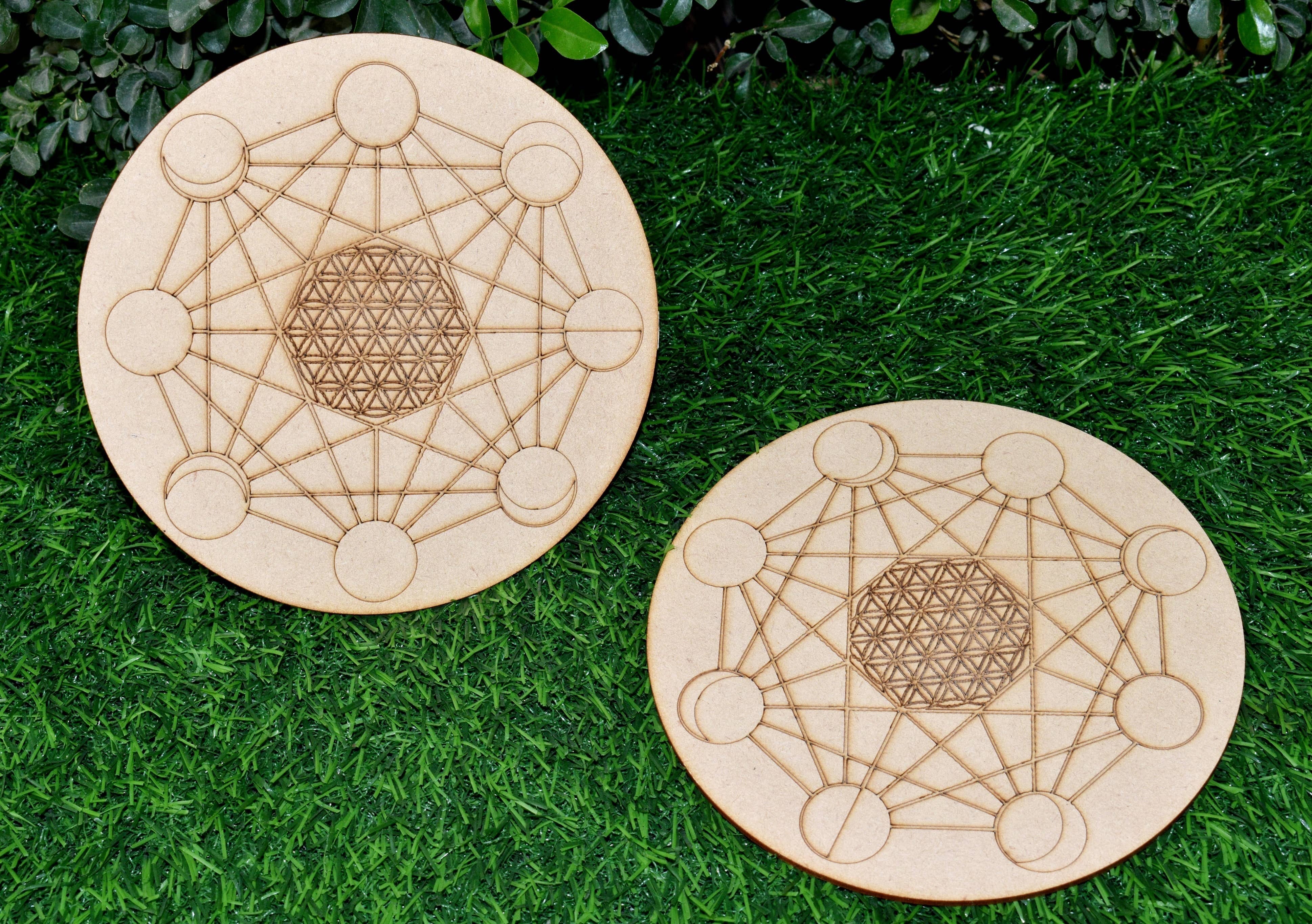 Moon Phases Crystal Grid Board, Wooden Crystal Recharging Plates