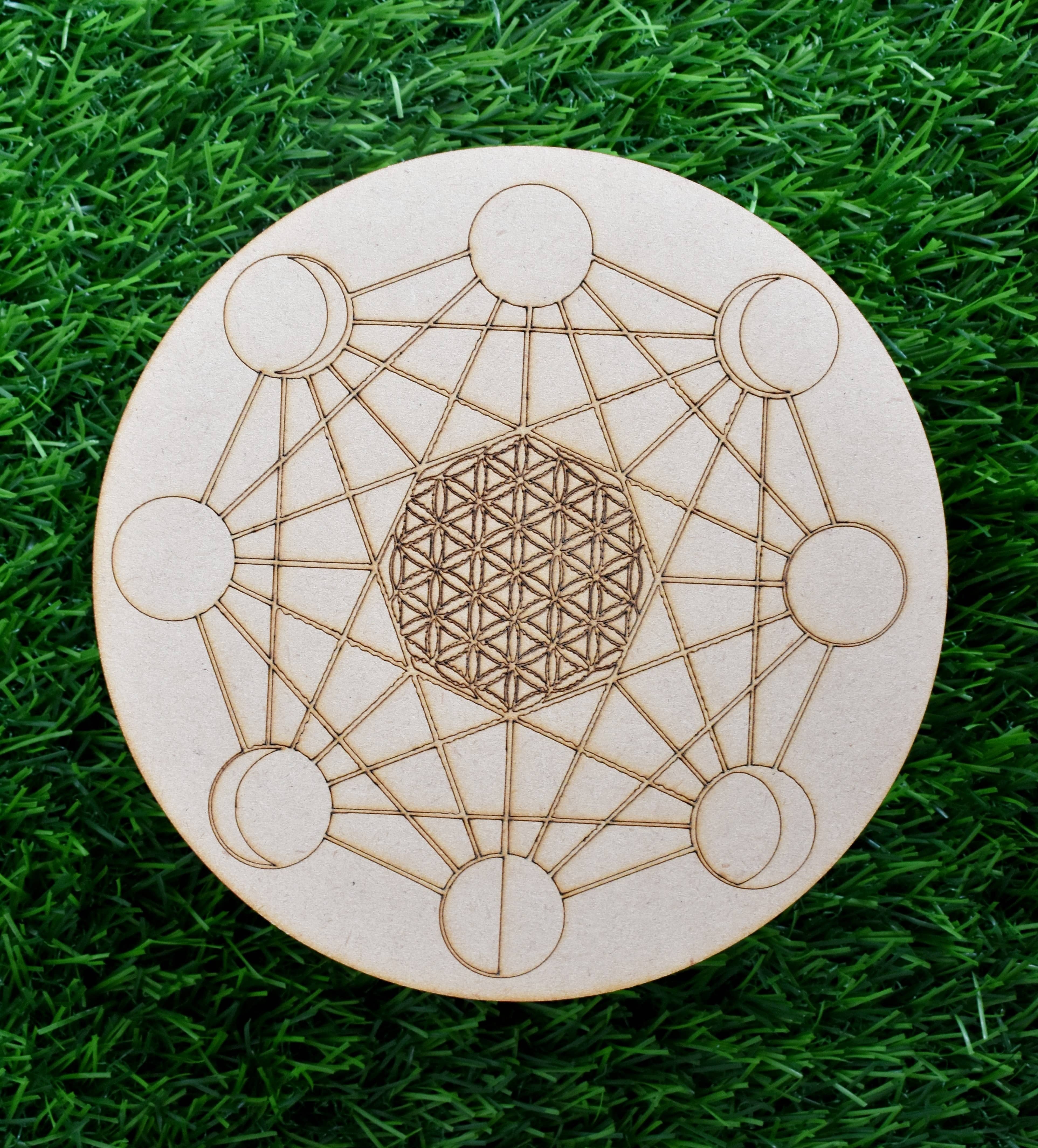 Moon Phases Crystal Grid Board, Wooden Crystal Recharging Plates