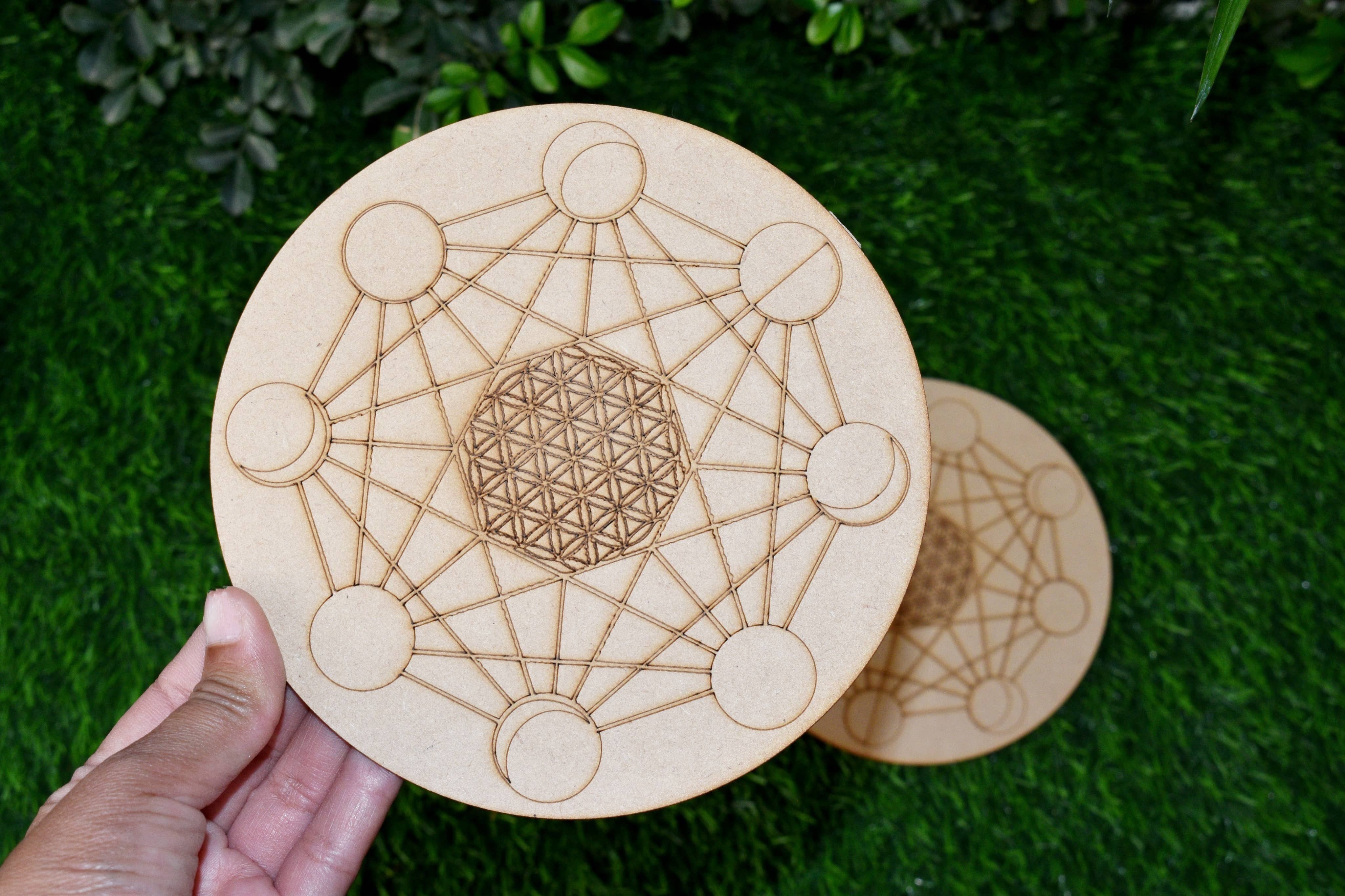 Moon Phases Crystal Grid Board, Wooden Crystal Recharging Plates