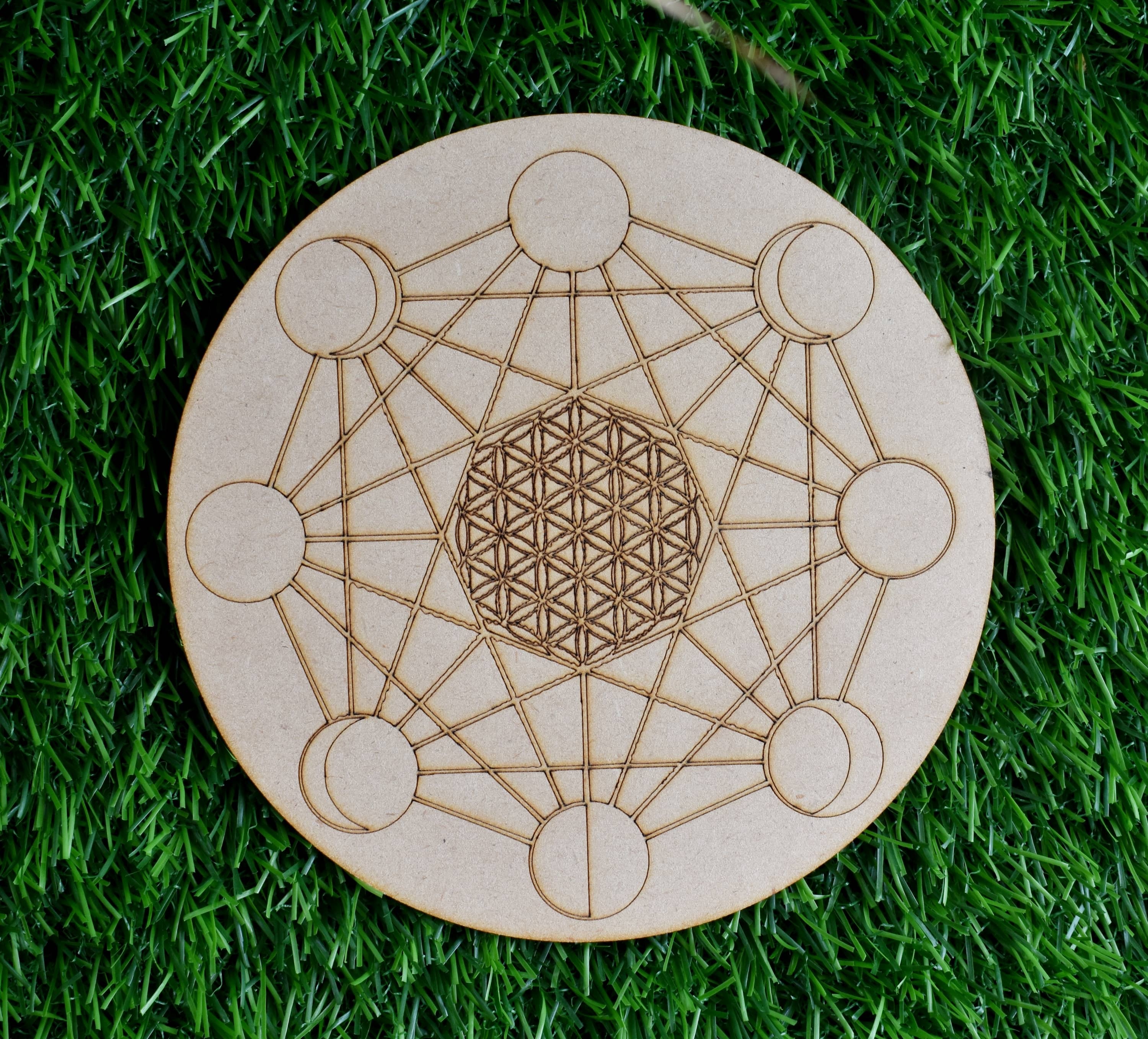 Moon Phases Crystal Grid Board, Wooden Crystal Recharging Plates