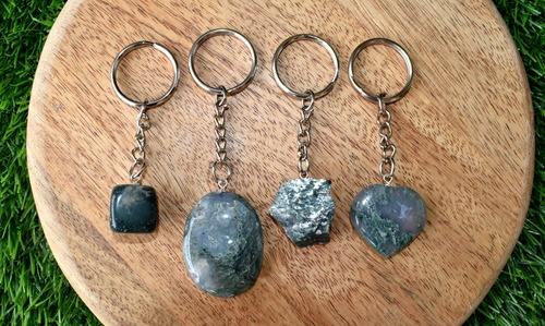 Moss Agate Key Chain, Gemstone Keychain Crystal Key Ring