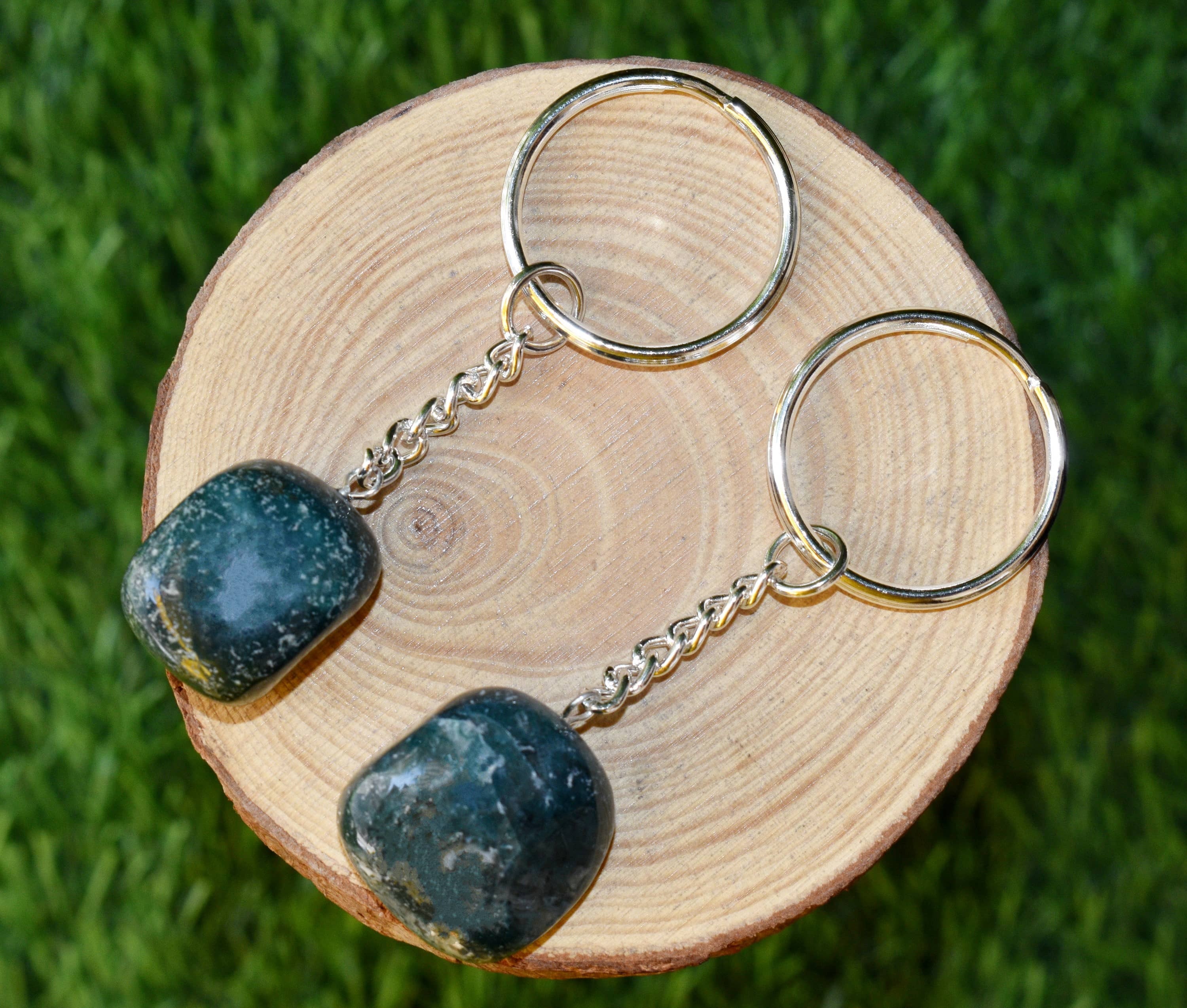 Moss Agate Key Chain, Gemstone Keychain Crystal Key Ring