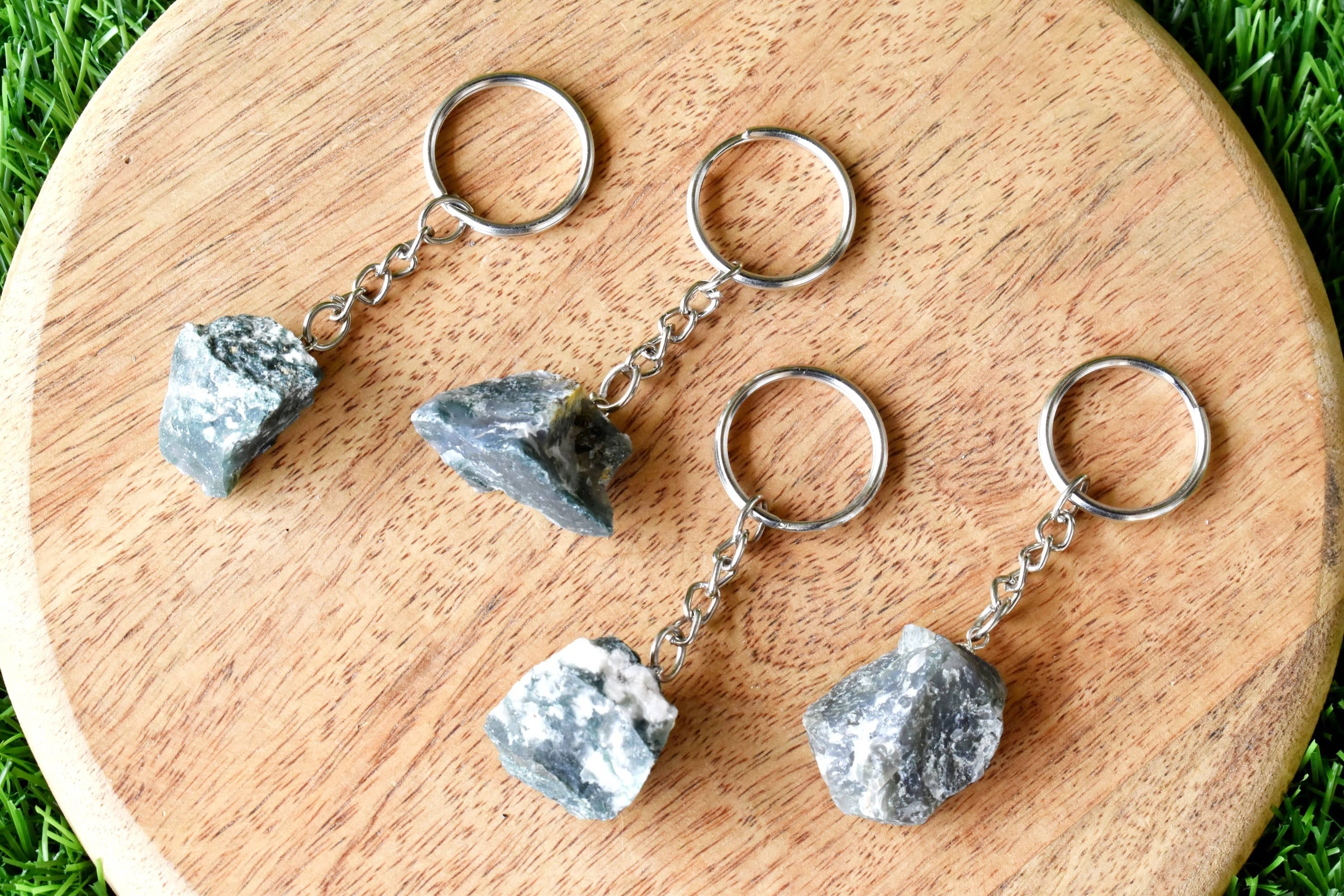 Moss Agate Key Chain, Gemstone Keychain Crystal Key Ring