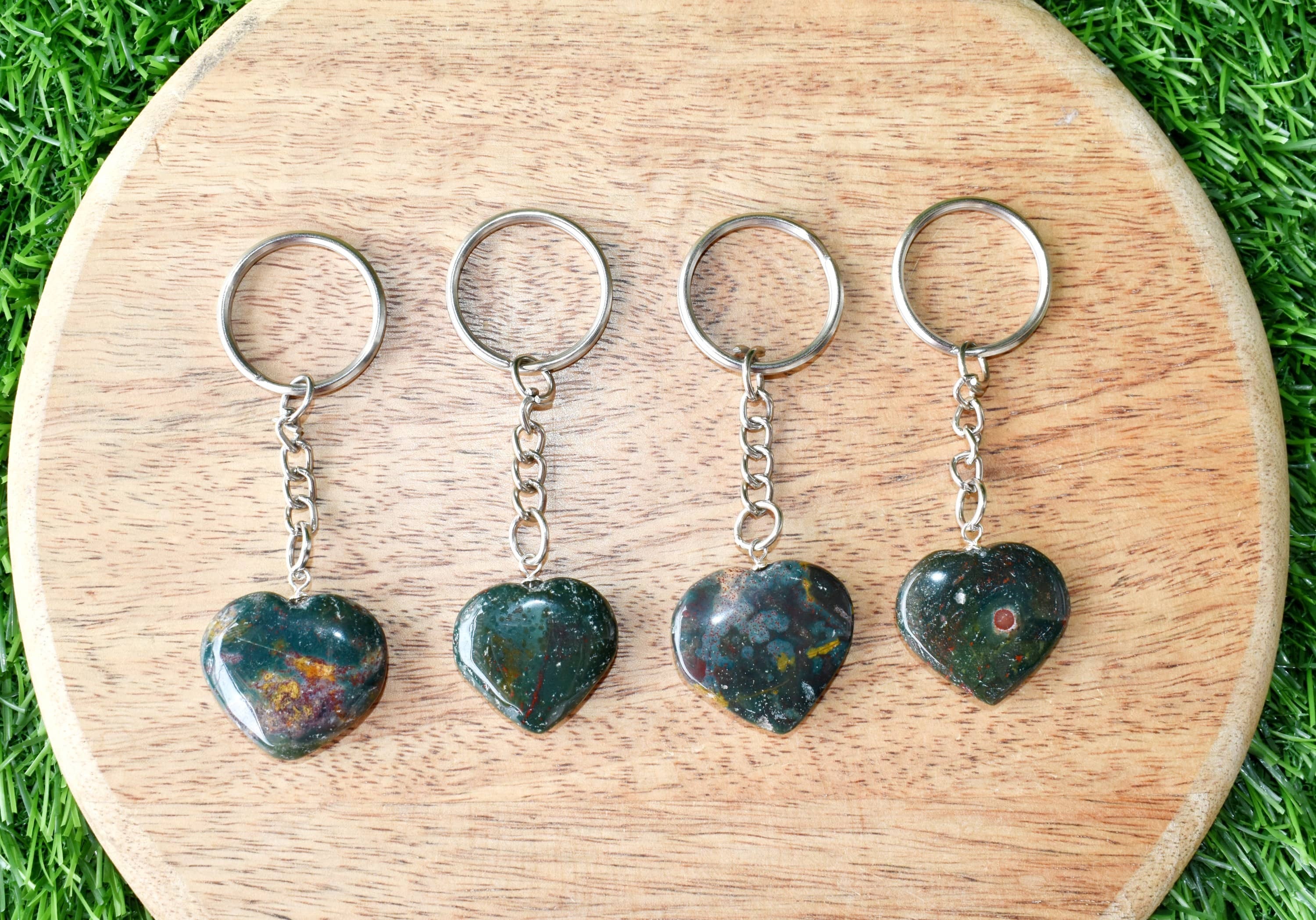 Bloodstone Key Chain, Gemstone Keychain Crystal Key Ring