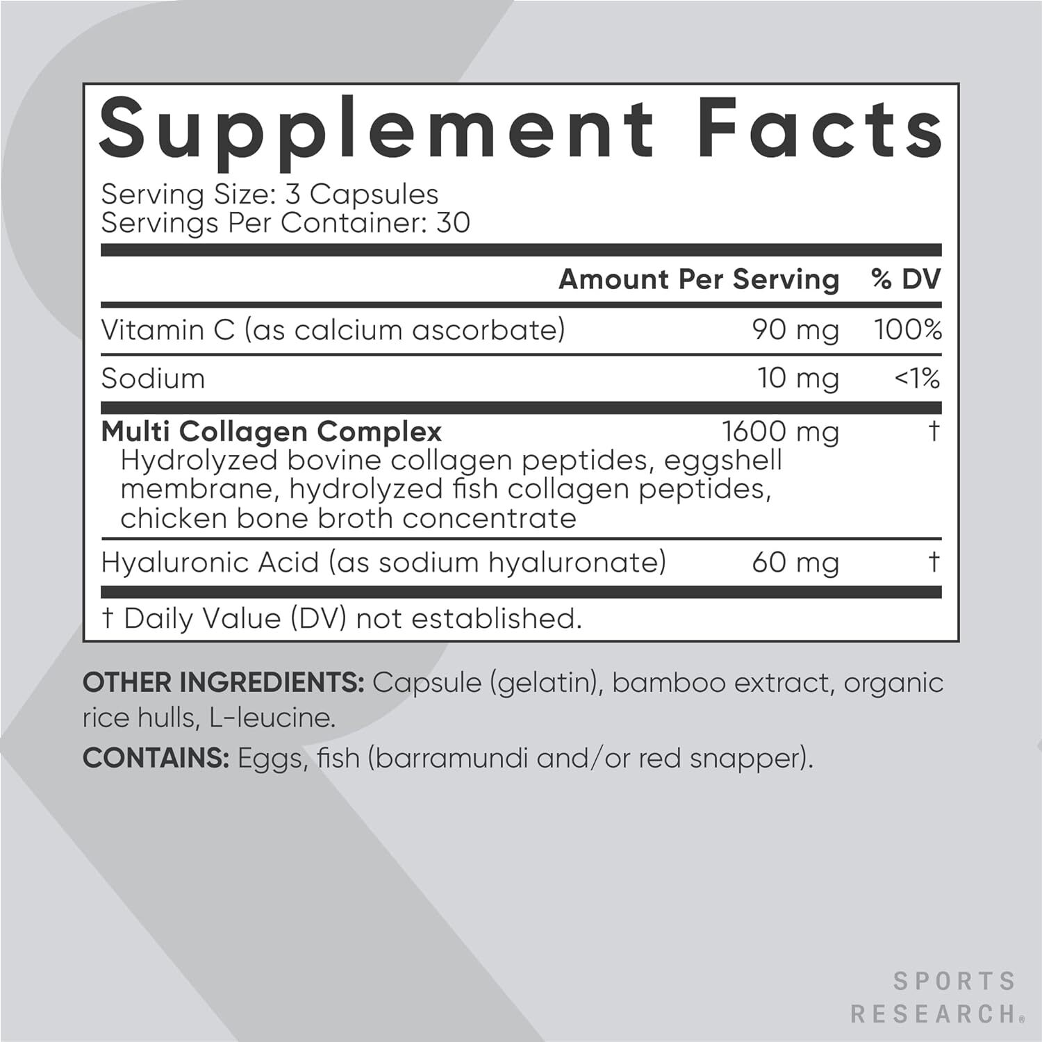 Sports Research Multi Collagen Pills (Type I, II, III, V, X) Hydrolyzed  90 Capsules