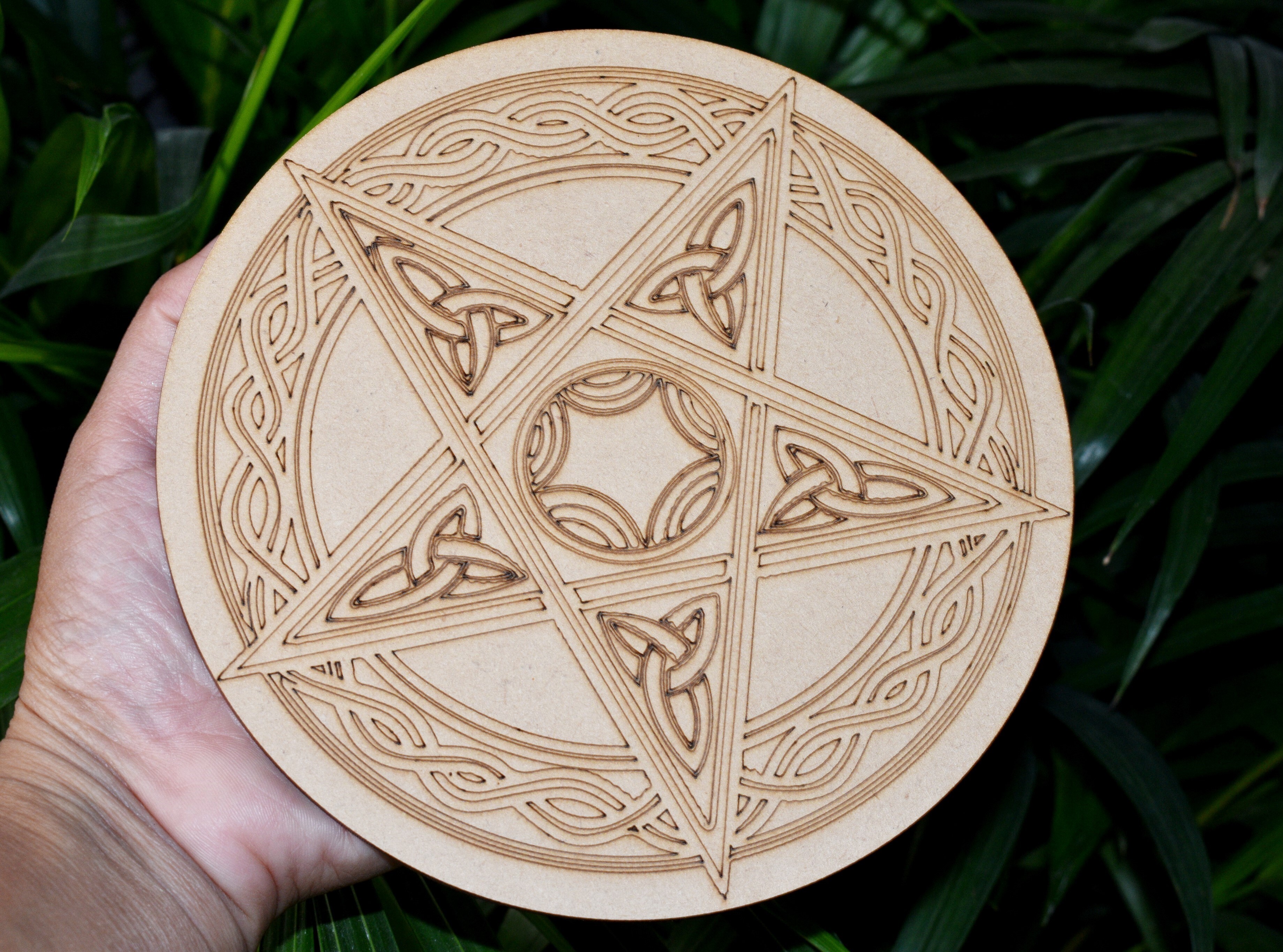 Pentacle Triquetra Crystal Grid Board, Wooden Crystal Recharging Plates