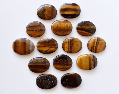 Tiger Eye Flat Stone, Polished Oval Flat Stone for Calming Crystal, Anxiety Relief