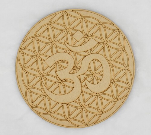 Tree of Life with Om Crystal Grid Board, Wooden Crystal Recharging Plates