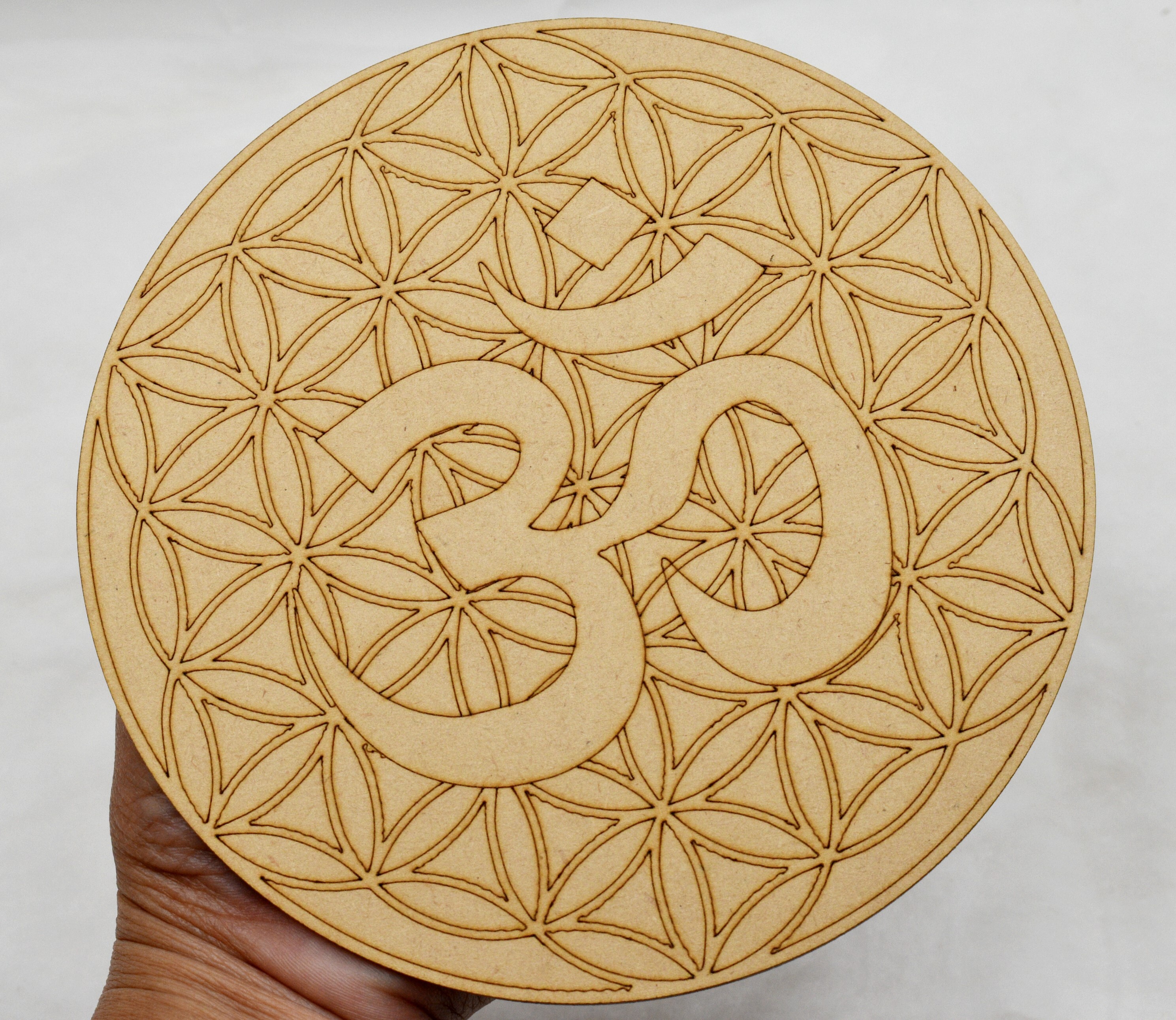 Tree of Life with Om Crystal Grid Board, Wooden Crystal Recharging Plates