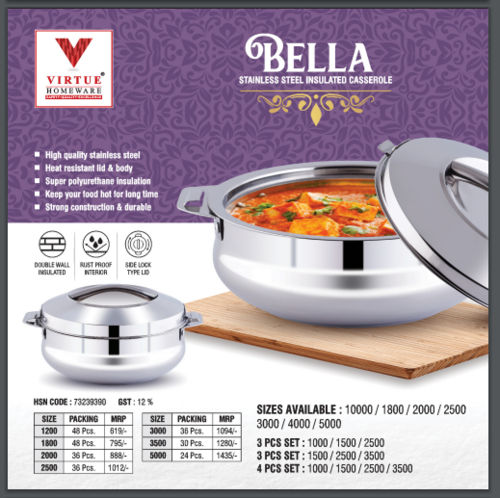 Bella Virtue Homeware St. Steel Insulated Casserole