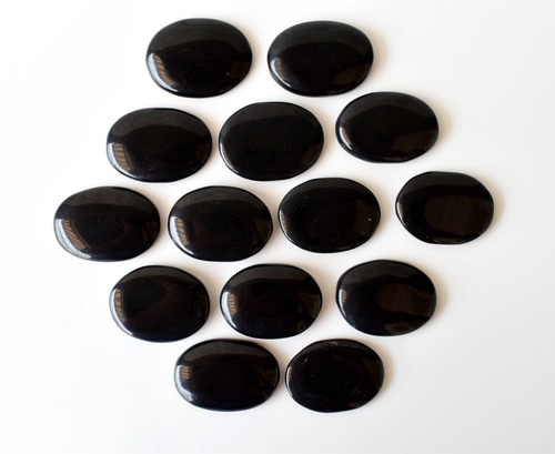 Black Obsidian Flat Stone, Polished Oval Flat Stone for Calming Crystal, Anxiety Relief