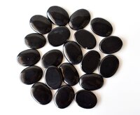 Black Obsidian Flat Stone, Polished Oval Flat Stone for Calming Crystal, Anxiety Relief