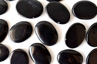 Black Obsidian Flat Stone, Polished Oval Flat Stone for Calming Crystal, Anxiety Relief