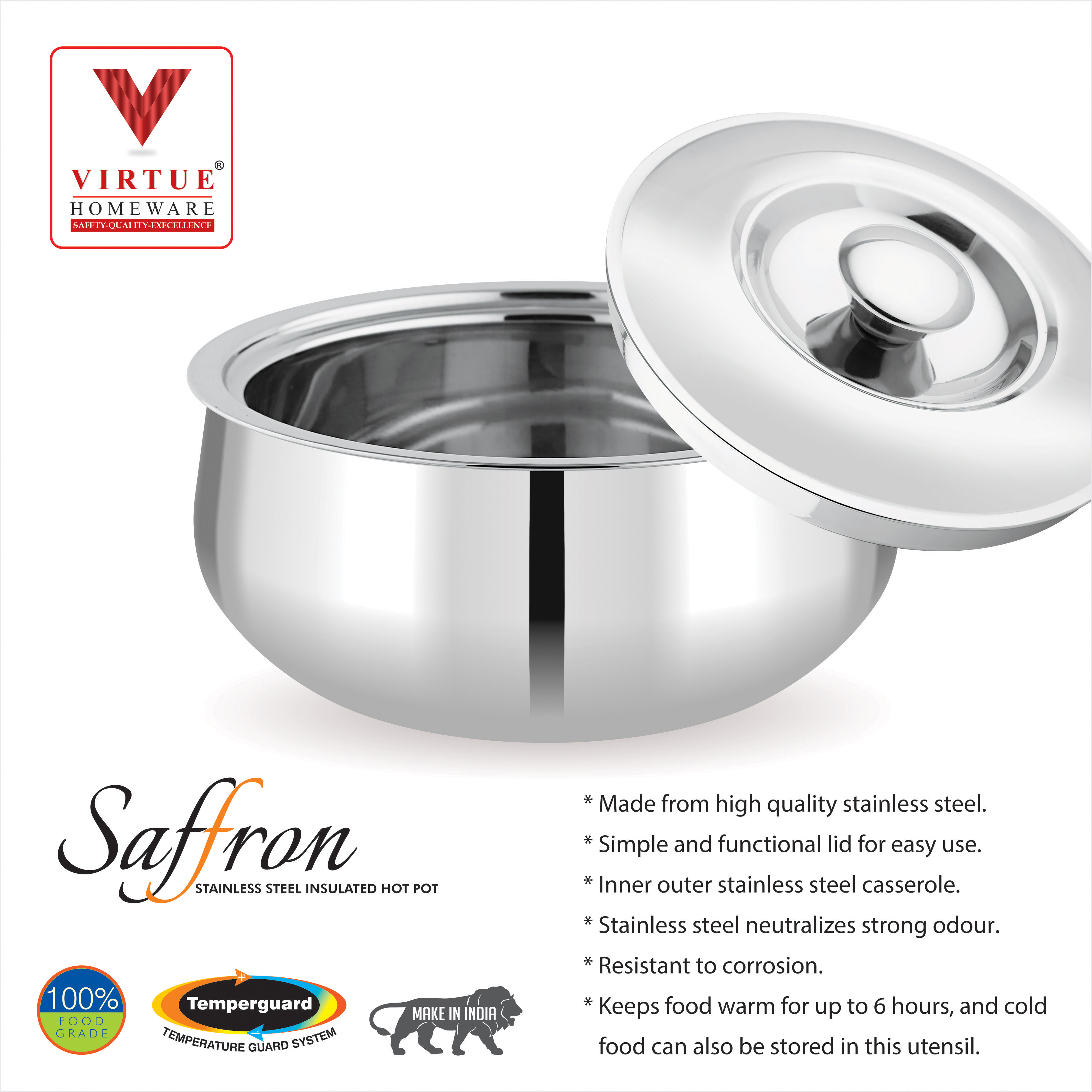 SAFFRON VIRTUE HOMEWARE ST. STEEL INSULATED CASSEROLE