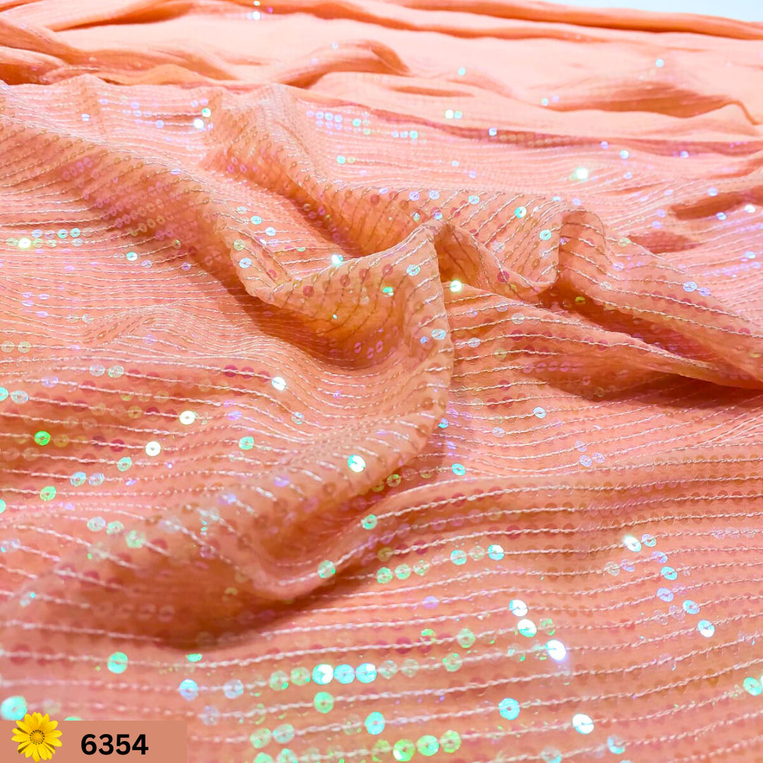 Peach Color Sequins Embroidery fabric