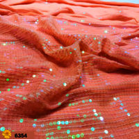 Peach Color Sequins Embroidery fabric