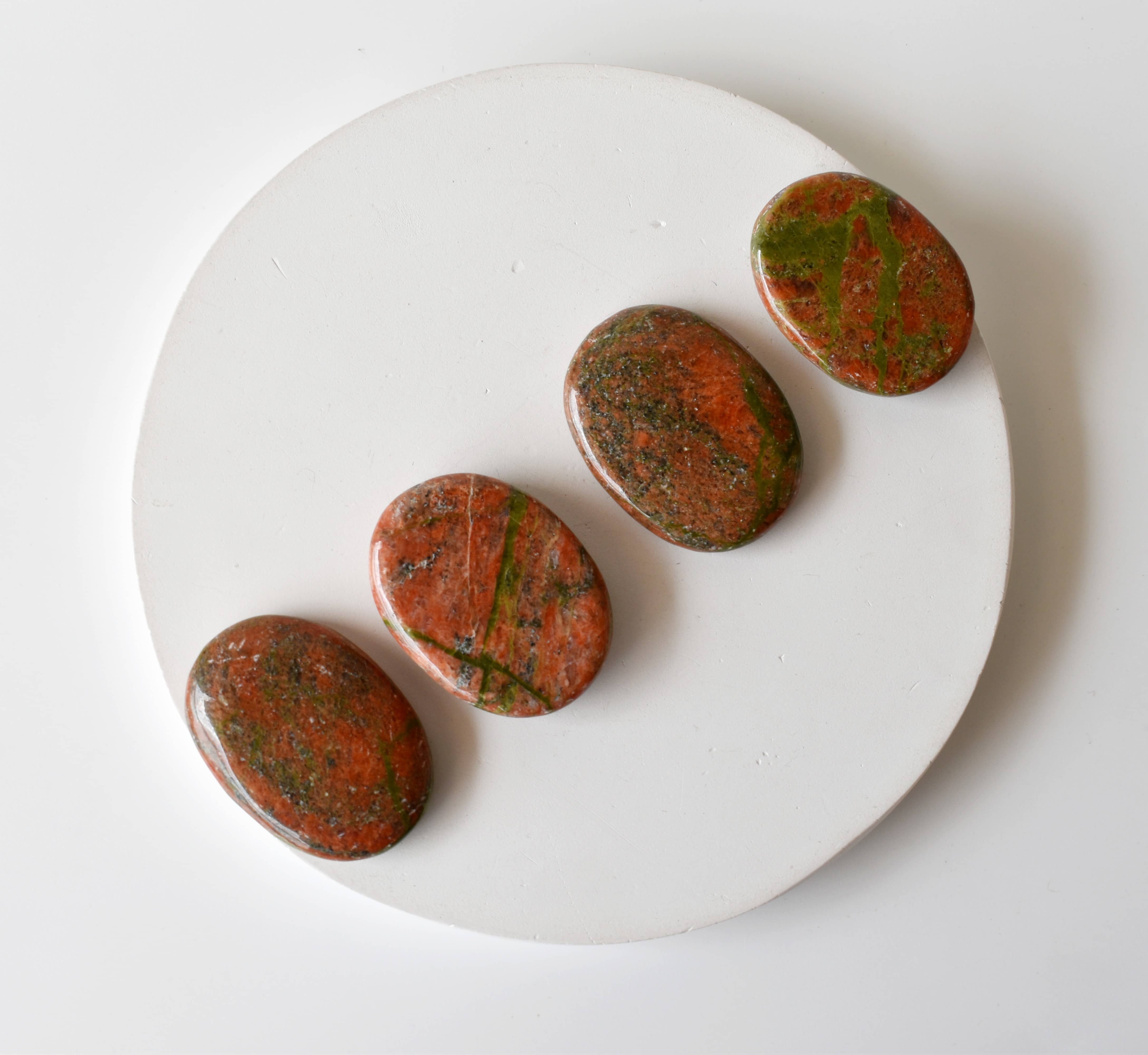 Unakite Flat Stone, Polished Oval Flat Stone for Calming Crystal, Anxiety Relief