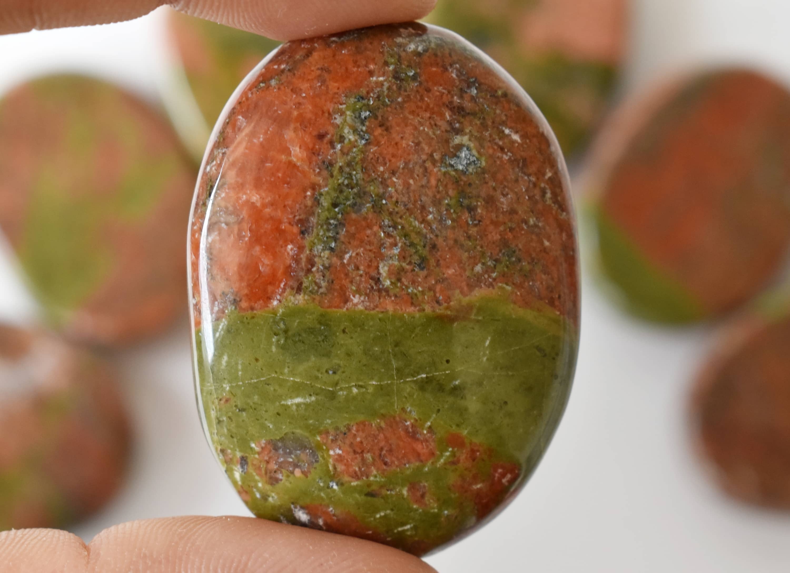 Unakite Flat Stone, Polished Oval Flat Stone for Calming Crystal, Anxiety Relief