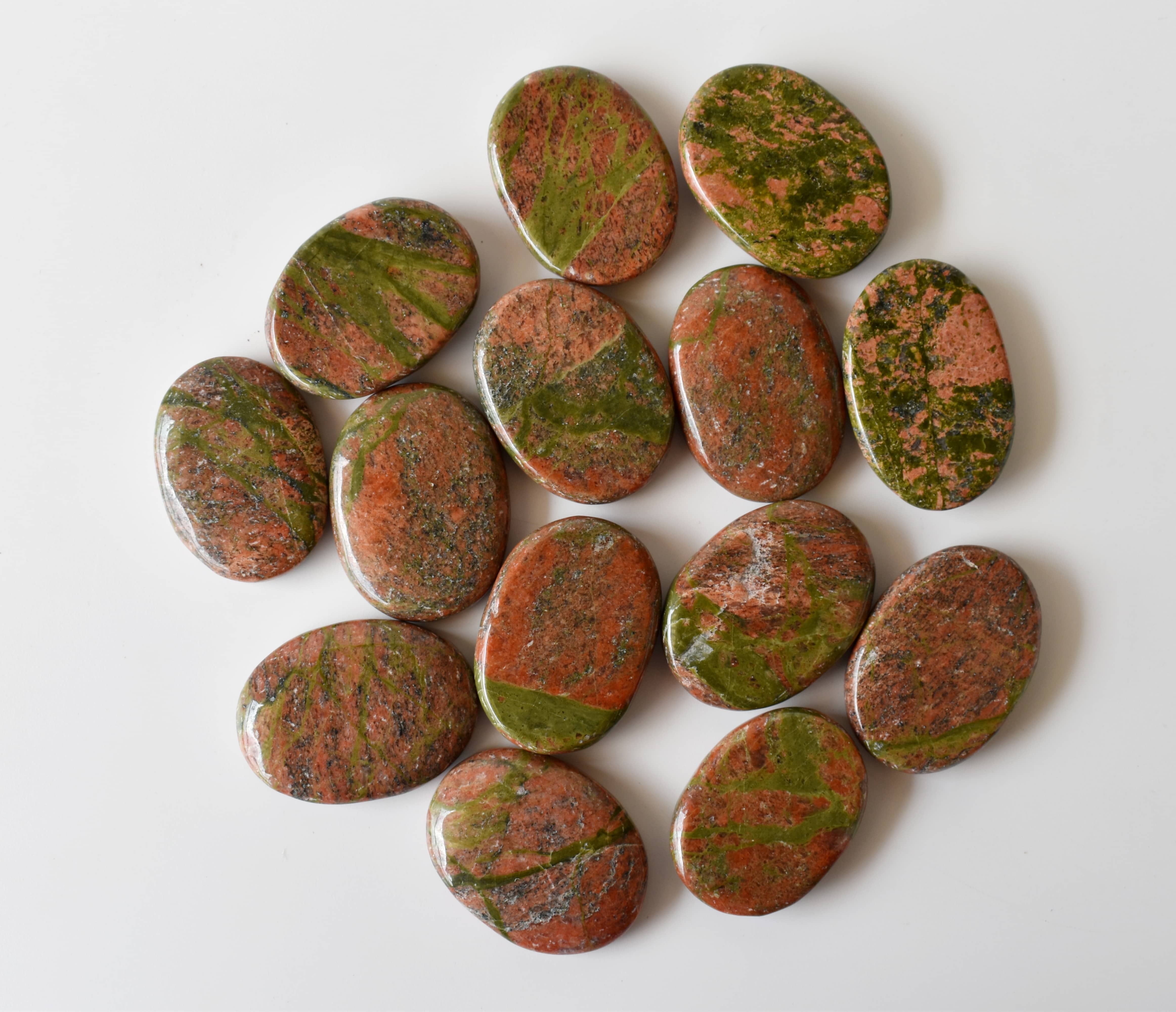 Unakite Flat Stone, Polished Oval Flat Stone for Calming Crystal, Anxiety Relief