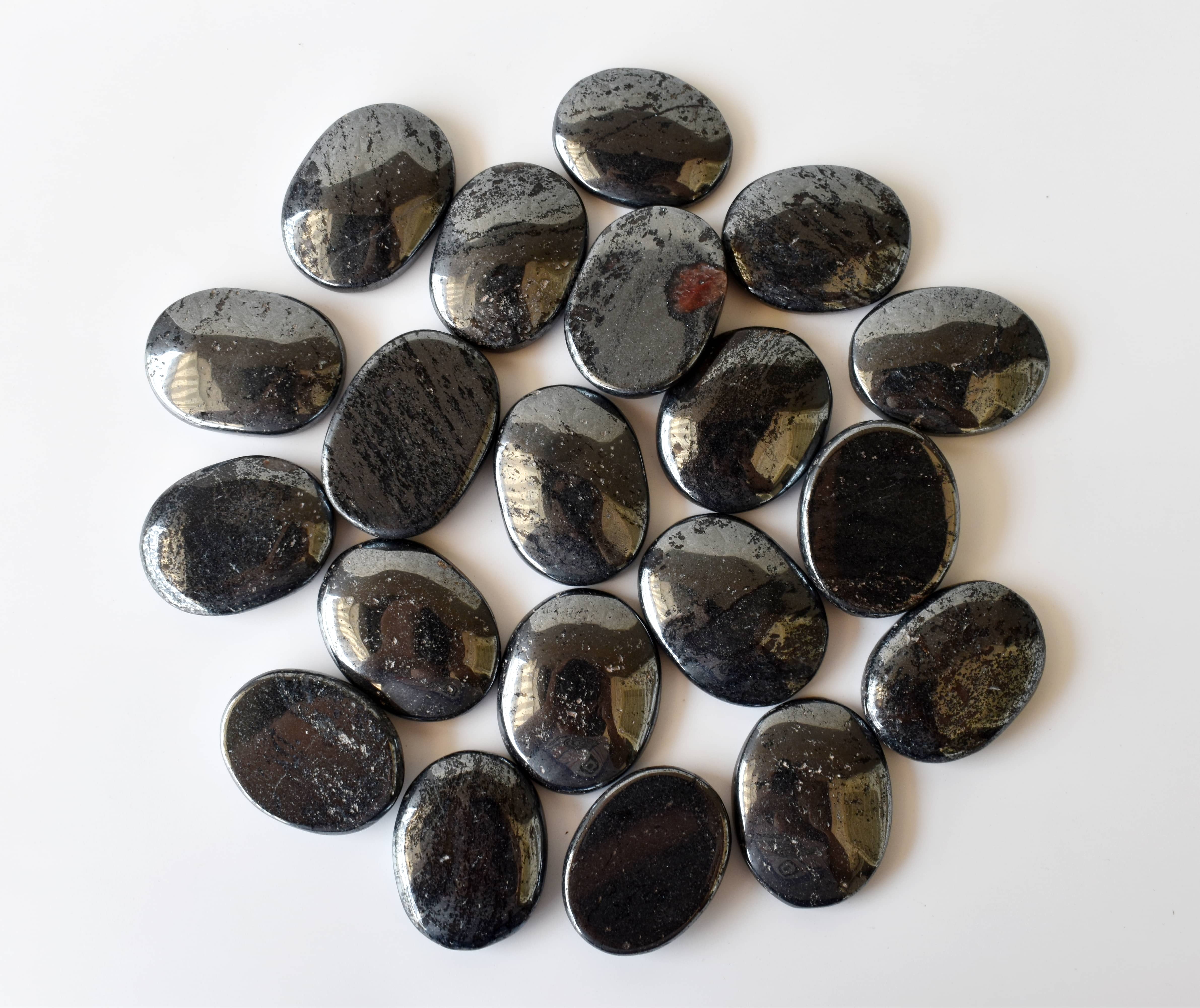 Hematite Flat Stone, Polished Oval Flat Stone for Calming Crystal, Anxiety Relief