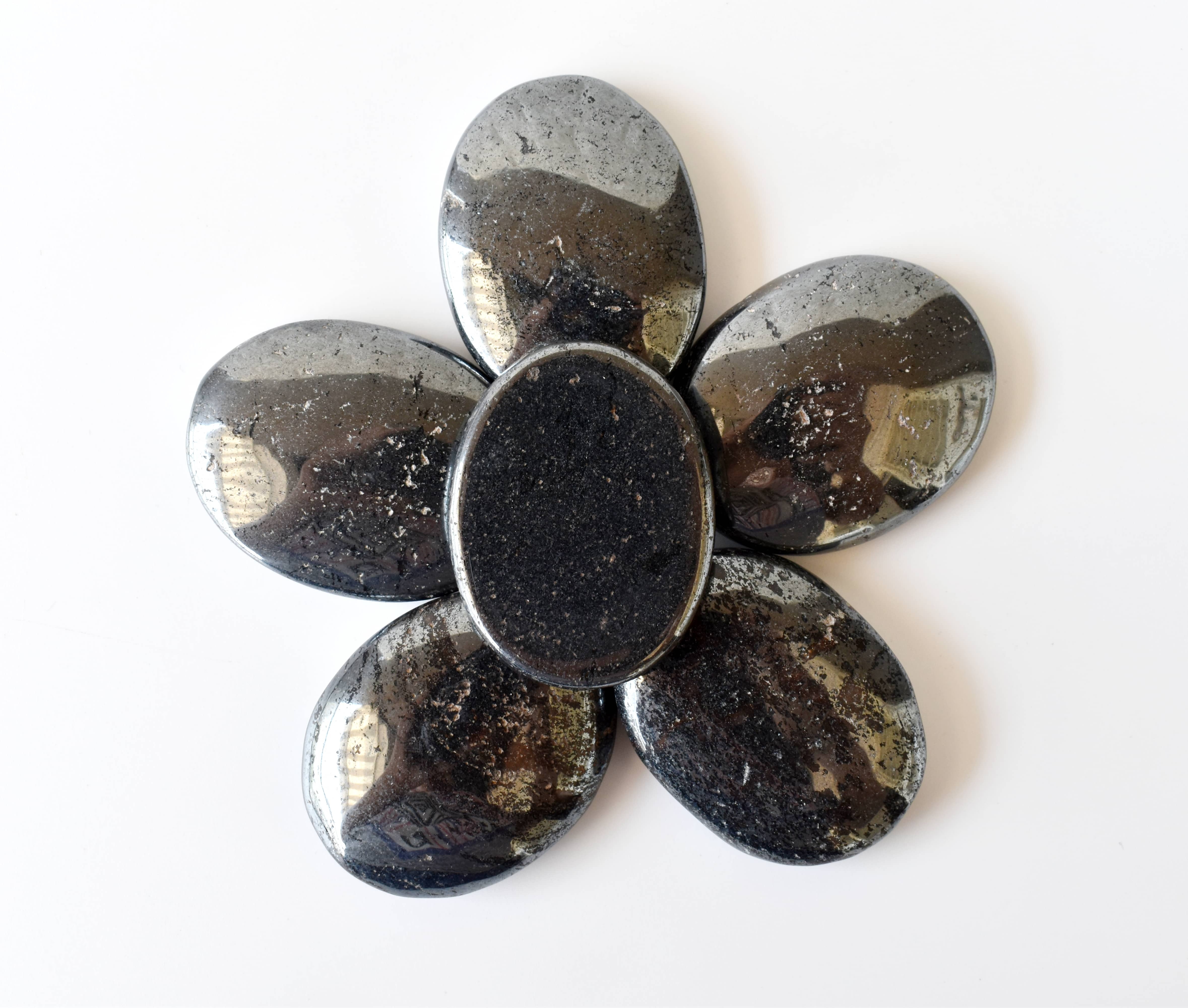 Hematite Flat Stone, Polished Oval Flat Stone for Calming Crystal, Anxiety Relief