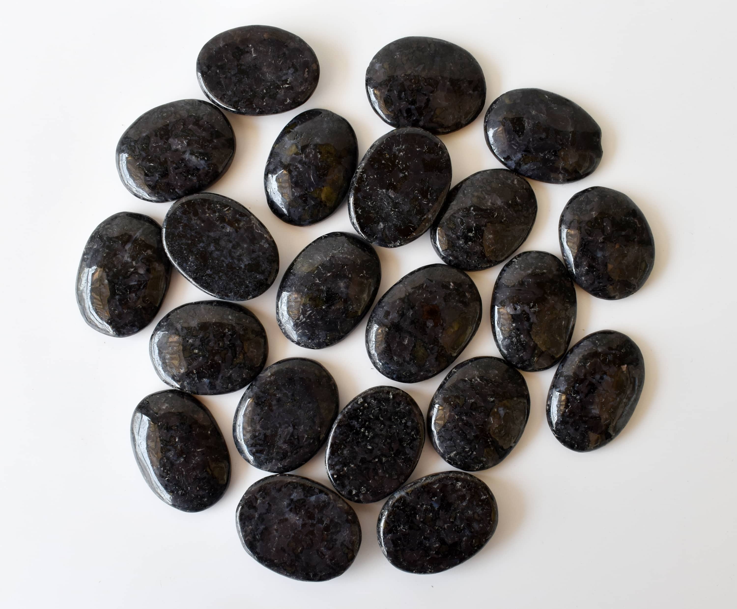 Indigo Gabbro Flat Stone, Polished Oval Flat Stone for Calming Crystal, Anxiety Relief