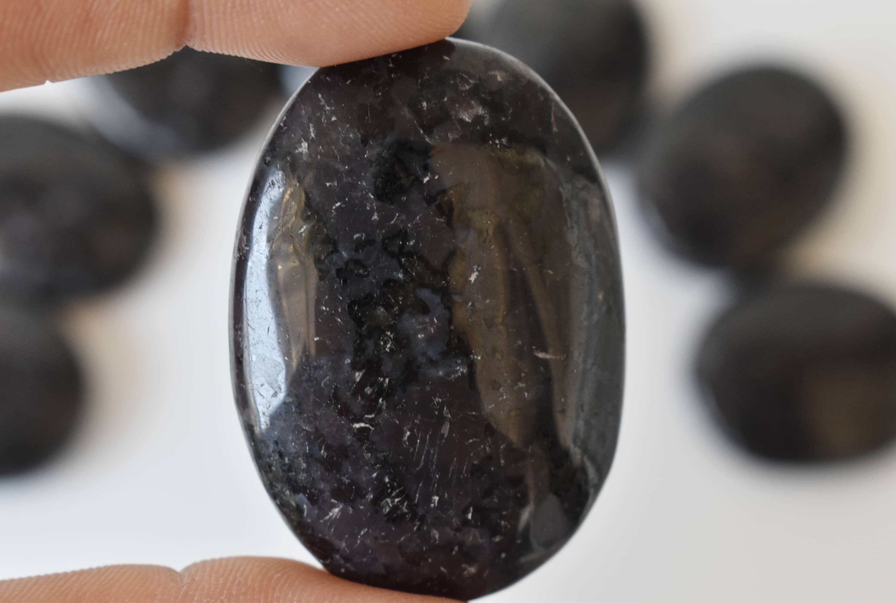 Indigo Gabbro Flat Stone, Polished Oval Flat Stone for Calming Crystal, Anxiety Relief