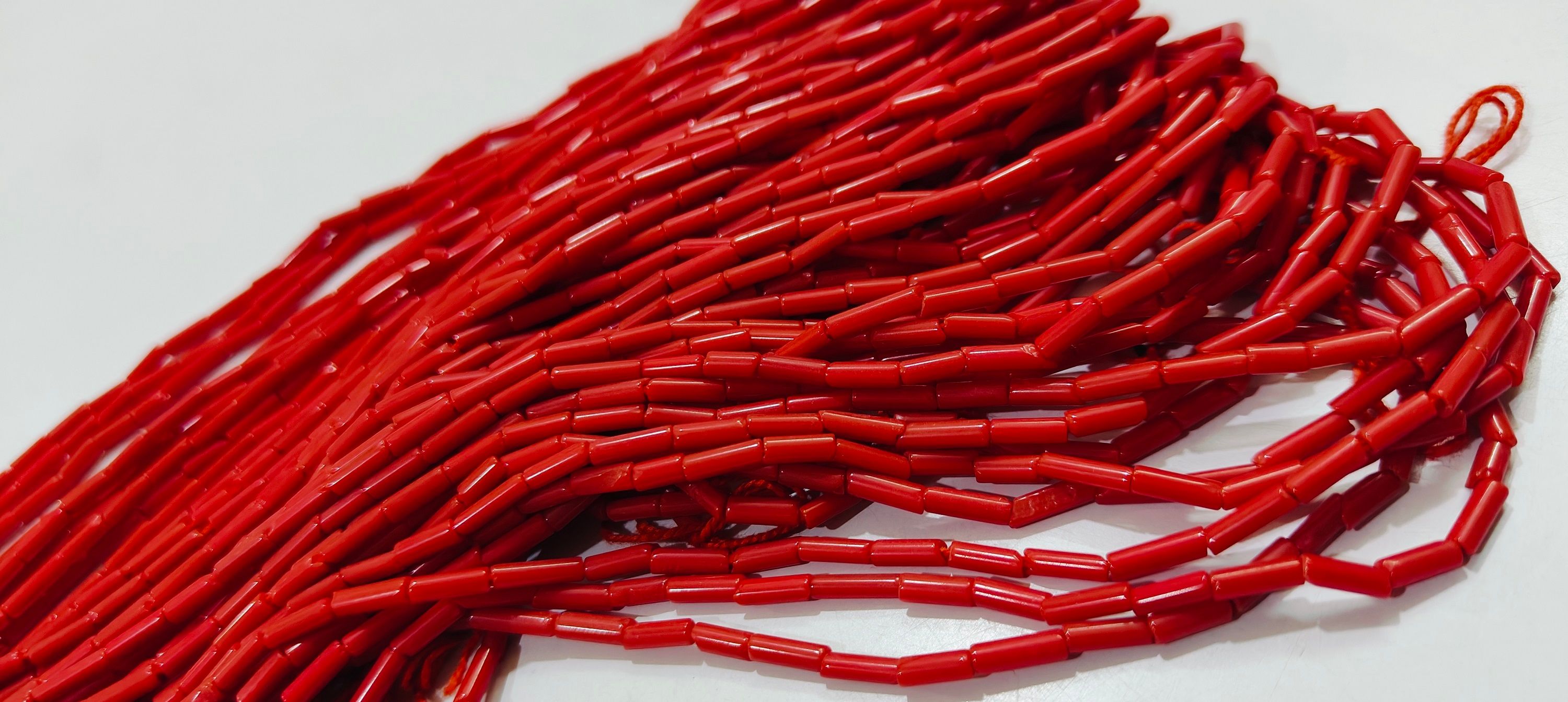 Red Orange Coral Italian Tubelite Shape Beads 3x8mm Sold per Strand 16'' long