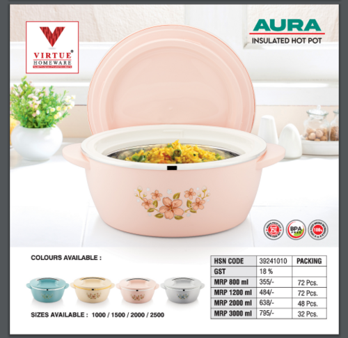 Aura Virtue Homeware St. Steel Insulated Casserole - Size: 2000 Ml