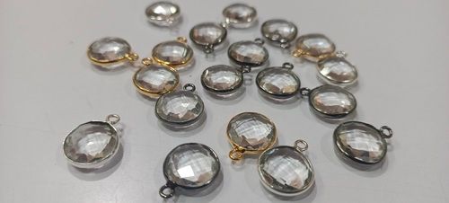 Crystal Quartz Coin Shape 10x14mm Gemstone Single Loop Bezel Connector Charms