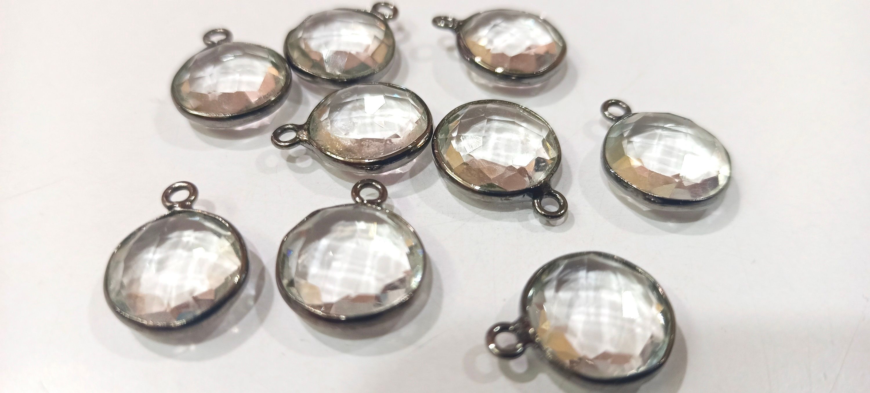 Crystal Quartz Coin Shape 10x14mm Gemstone Single Loop Bezel Connector Charms