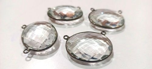 Crystal Quartz Oval Shape 20x27mm Gemstone Double Loop Bezel Connector Charms