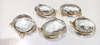 Crystal Quartz Oval Shape 20x27mm Gemstone Double Loop Bezel Connector Charms