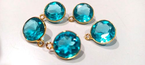 Blue Topaz Star cut Coin Shape 12mm Gemstone Single Loop Bezel Connecter Charms