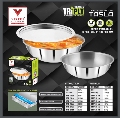 Tri Ply Tasla Virtue Homeware Stainless Steel - Size: 22 Cm