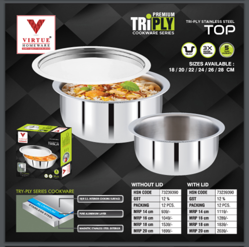Tri Ply Top Virtue Homeware Stainless Steel - Size: 20 Cm