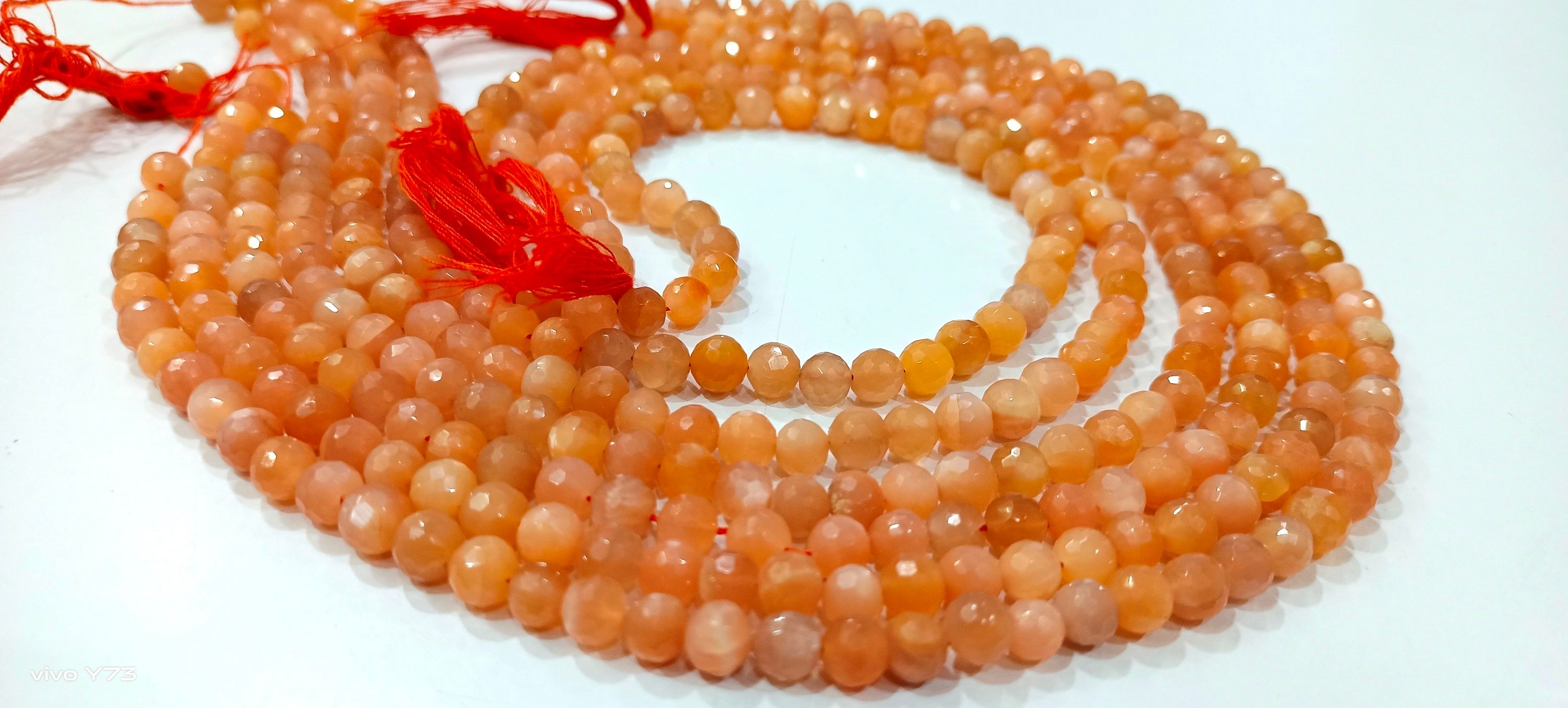 Natural Peach moonstone Round Faceted 5-6mm Beads Sold Per Strand 14''Long