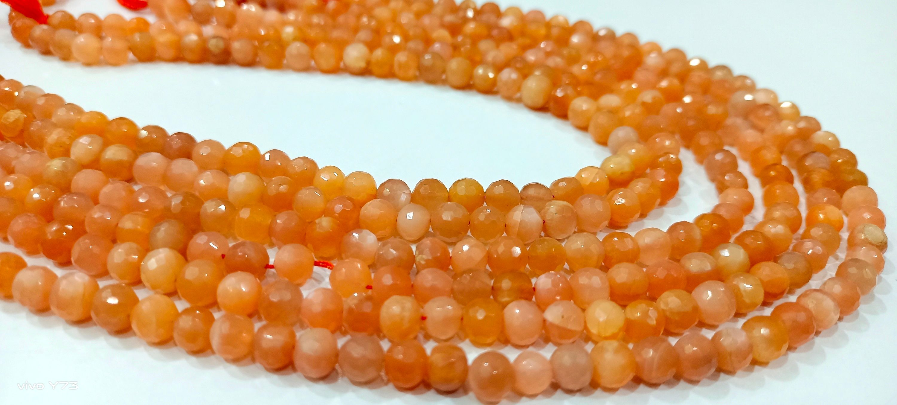 Natural Peach moonstone Round Faceted 5-6mm Beads Sold Per Strand 14''Long